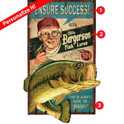 Customizable Ensure Success with Bass Fish Lures; wood sign with cutout of bass