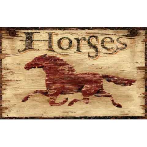 Western art - galloping red horse - distressed wood sign