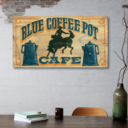 Distressed wood sign for Blue Coffee Pot Cafe