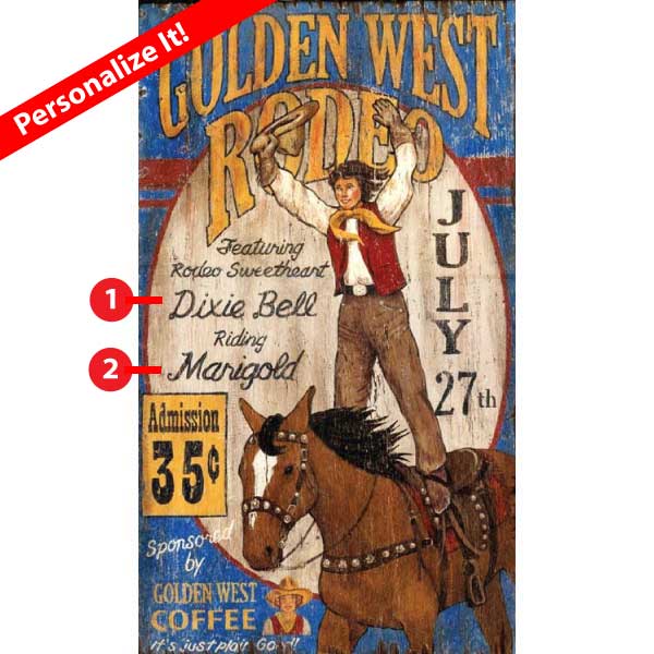 Rodeo Sweetheart | Golden West | Vintage Sign | Personalize It!