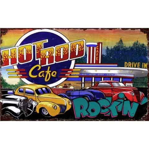 Hot Rod Cafe retro sign with Rockin' - 1950s look