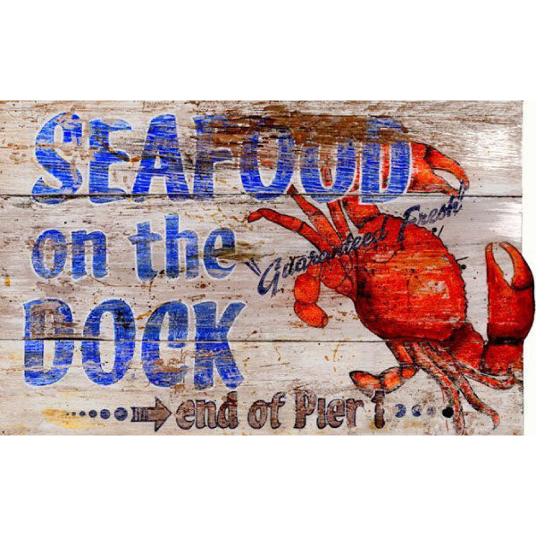 Seafood - Red Crab | On the Dock | Vintage Wood Sign | Cutout
