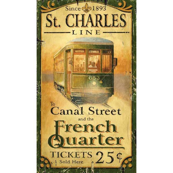St. Charles Line Street Car in New Orleans French Quarter - vintage advertisement