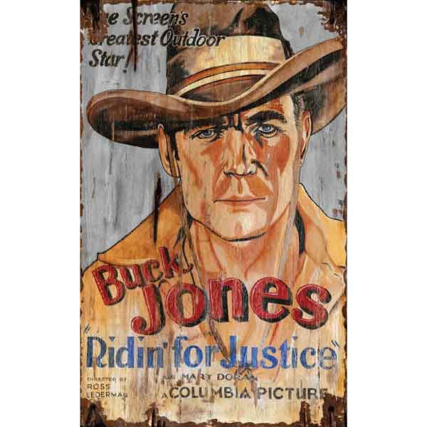Movie sign for Buck Jones in Ridin' for Justice; vintage wood sign