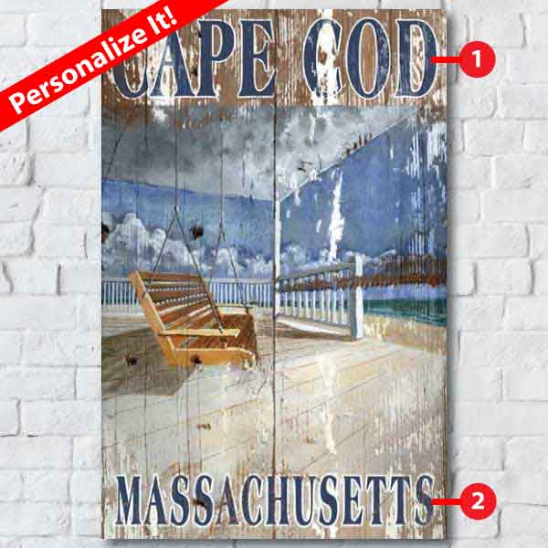 Distressed Cape Cod wood sign with personalization options