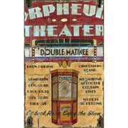 Movie theater marquee. old wood sign for the Orpheum theater. Retro Ad
