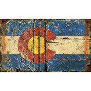 Image of Colorado state flag on distressed wood boards