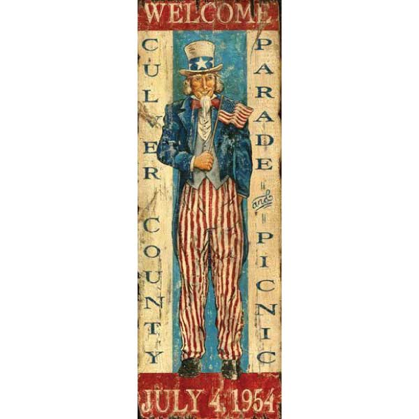 July 4th picnic vintage wood sign with uncle sam