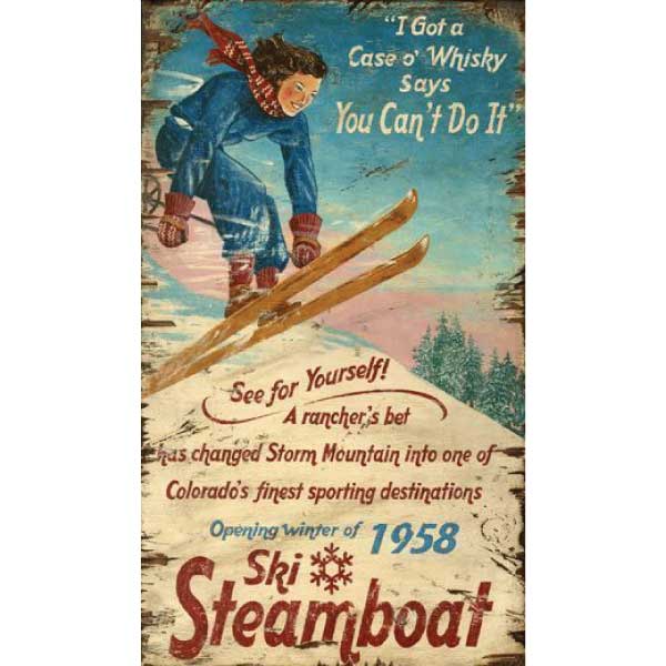 Rustic chic Steamboat ski resort grand opening reproduction from 1958