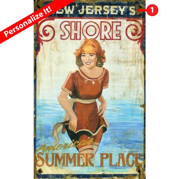 Customizable Vintage ad for New Jersey Shore. Old school swimsuit