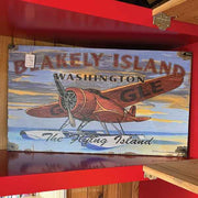 Blakely Island - the flying island - vintage wood sign - washington