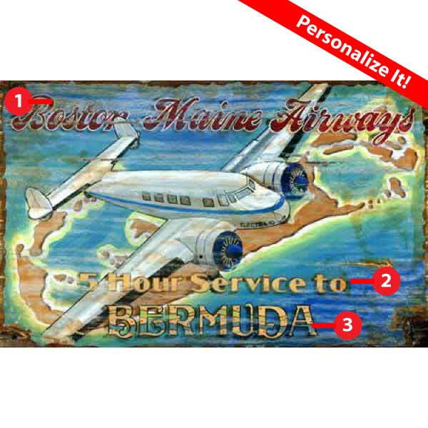 travel vintage ad for Boston to Bermuda flight; customizable