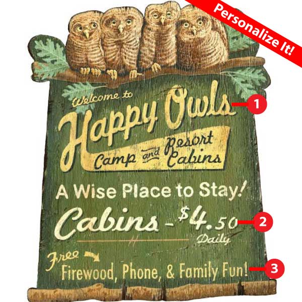 Owls | Resort Cabins | Wood Sign | Cutout | Wall Art | Personalize It!