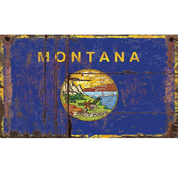 Antique looking Montana state flag on wood boards