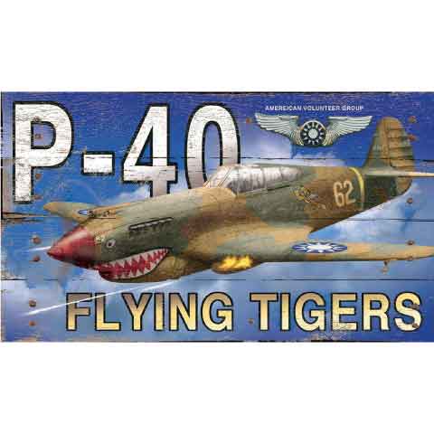 P-40 Flying Tiger distressed sign; blue