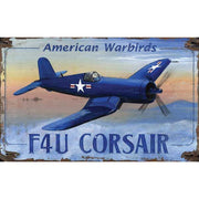 F4U Corsair airplane image on a distressed wood sign wall decor