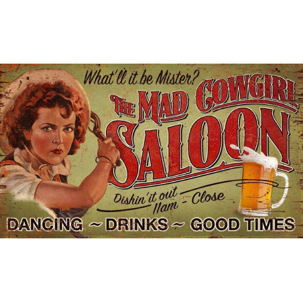 Distressed, vintage wood sign for a western saloon