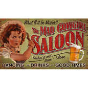 Distressed, vintage wood sign for a western saloon