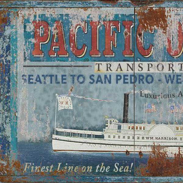 Pacific Ocean | Transport Co. | Ship | Antique-style Sign