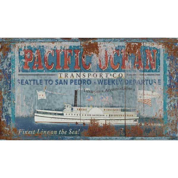 Pacific Ocean | Transport Co. | Ship | Antique-style Sign