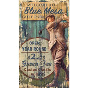 Vintage ad for Blue Mesa Golf Park; distressed