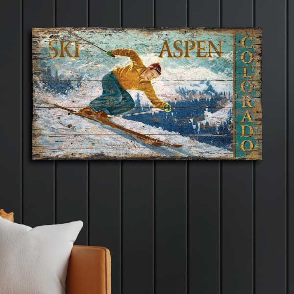 wood sign to Ski Aspen Colorado