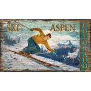 old wood vintage sign of downhill skier wall decor
