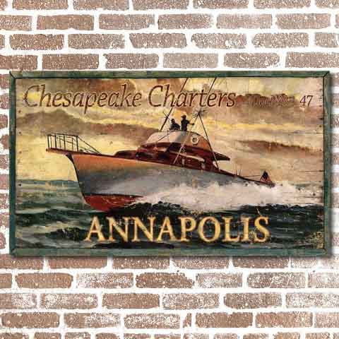 Annapolis Chesapeake Charters antique style wood sign