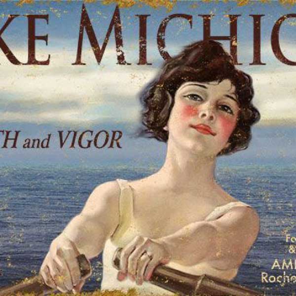 Lake Michigan | Health & Vigor | Antique-style Sign | Rowing