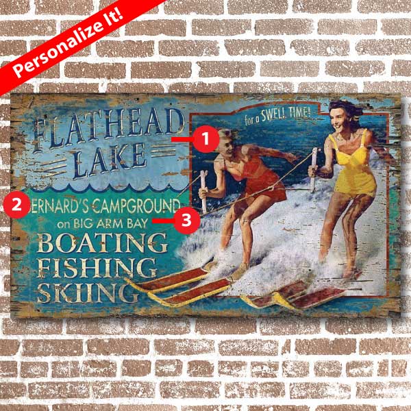 Waterskiing | Flathead Lake | Retro Ad | Vintage Sign | Montana | Customize