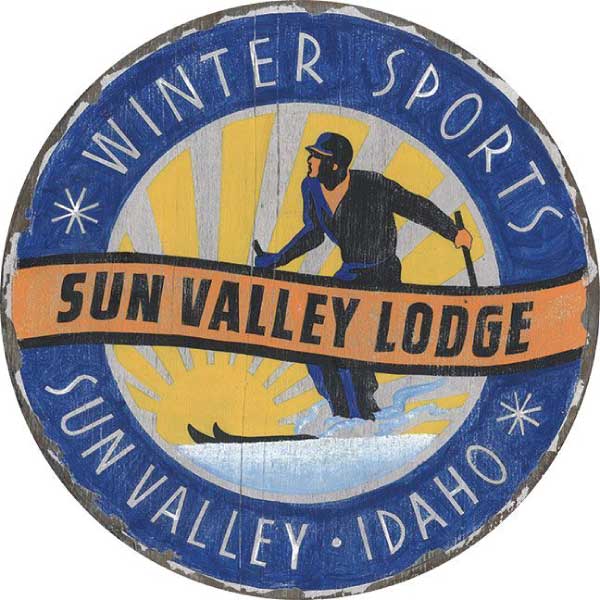 Sun Valley Skier | Round | Vintage Wood Sign | Winter Sports | Lodge