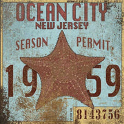 Beach Tag for Ocean City, NJ in 1959. Image of a starfish on vintage wood sign