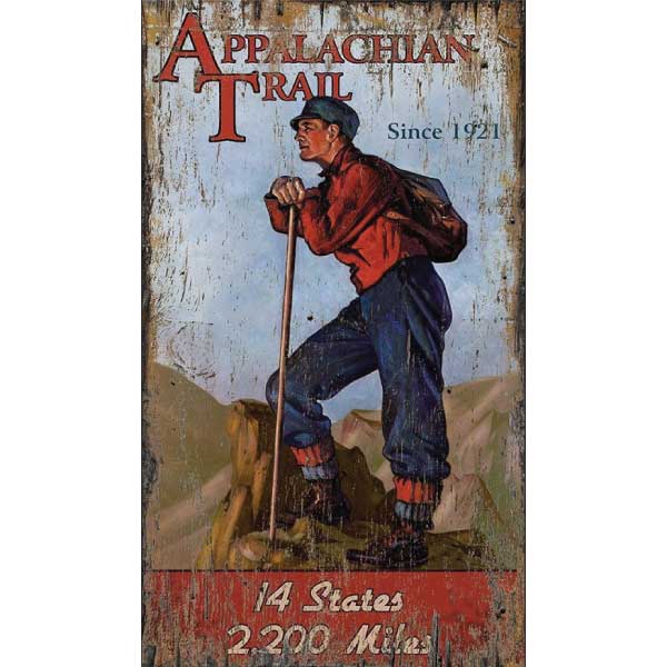 Appalachian Trail hiker distressed wood sign no background