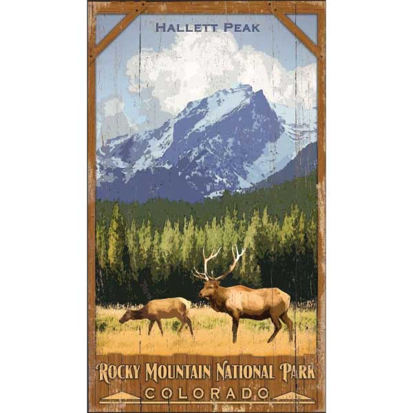 Rocky Mountain National Park; Hallett Peak - distressed wood sign