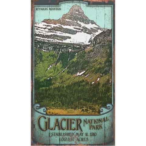 Glacier National Park distressed, retro sign