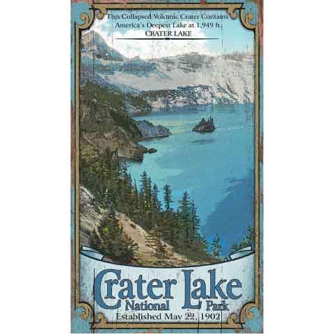 Crater Lake National Park distressed sign; blue