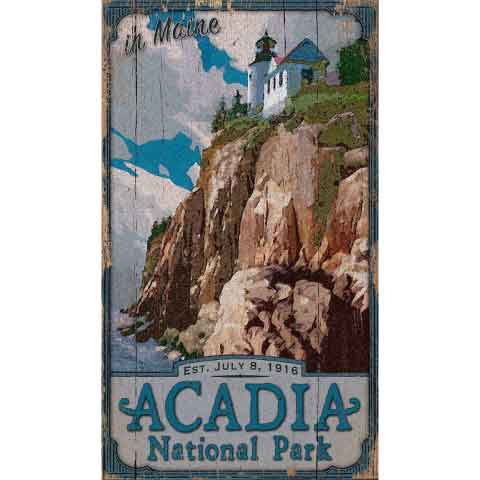 Acadia National Park, Maine, Vintage Wood Sign no background