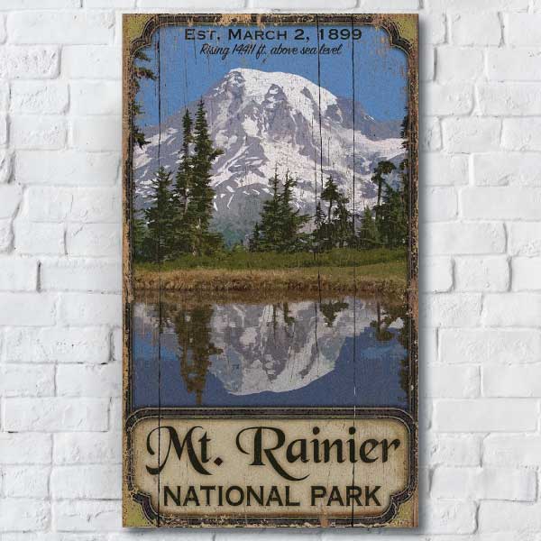 Mt. Rainier National Park in Washington State; distressed sign