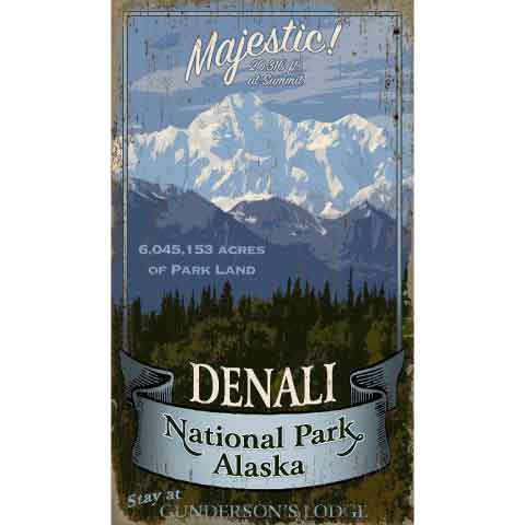 Denali National Park retro decor sign; Alaska