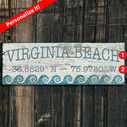 Customizable beach town sign with lat and long - Virginia Beach