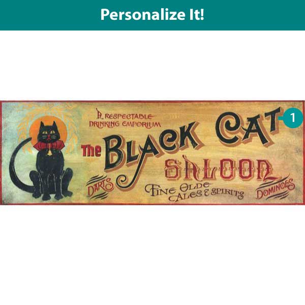 The black cat saloon vintage advertisement on wood boards; customize the name