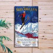 Vintage Ad for Sun Valley Ski Resort. Retro wood sign.