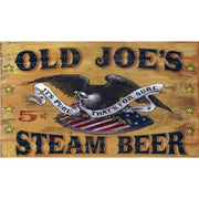 Antique-style wood sign for Old Joe's Steam Beer with American Eagle and Shield; no background