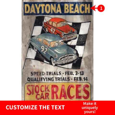 Daytona Beach Stock Car Races vintage sign from 1954 - customize the location