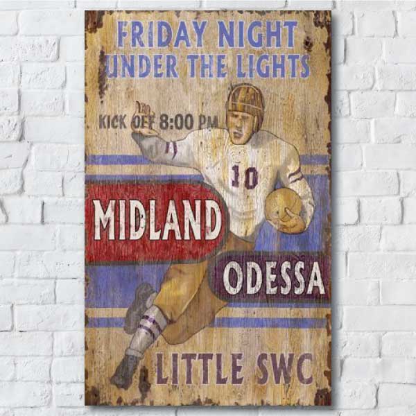 Under the lights football; vintage sign; Midland, Texas; Odessa