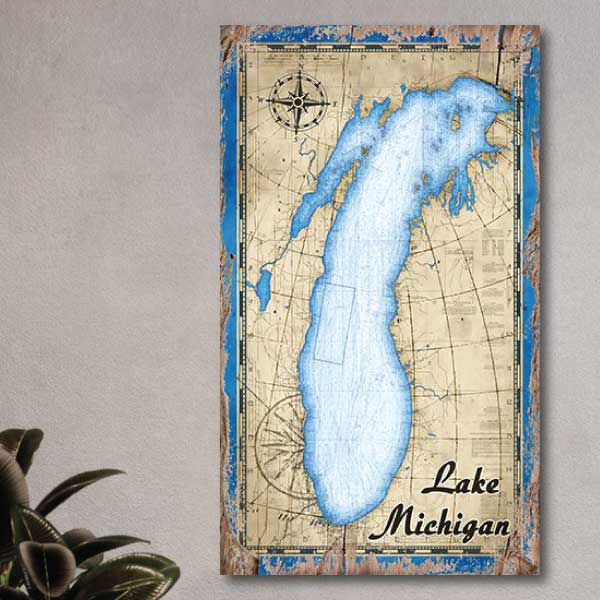 Lake Michigan Map | Vintage Wall Art | WI IL MI | 3 Sizes