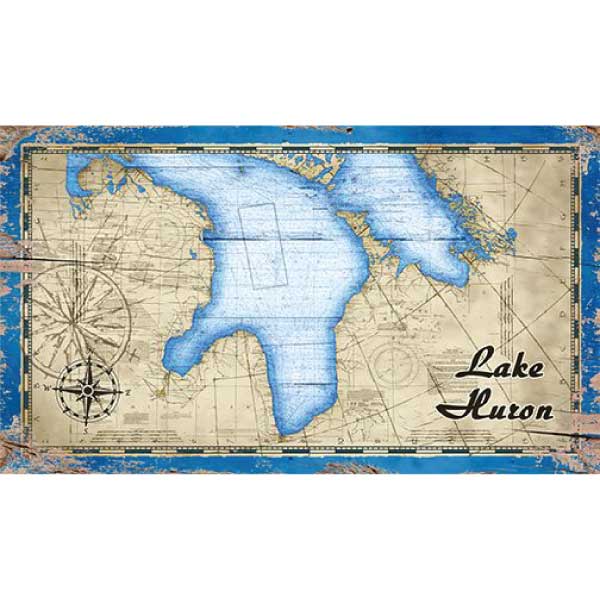 Lake Huron map; vintage sign; wall art; great lakes