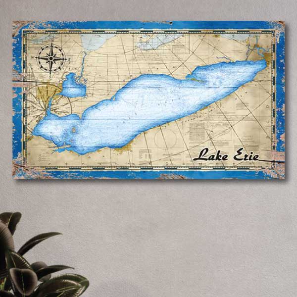vintage nautical map of Lake Erie (OH, NY, PA, MI)