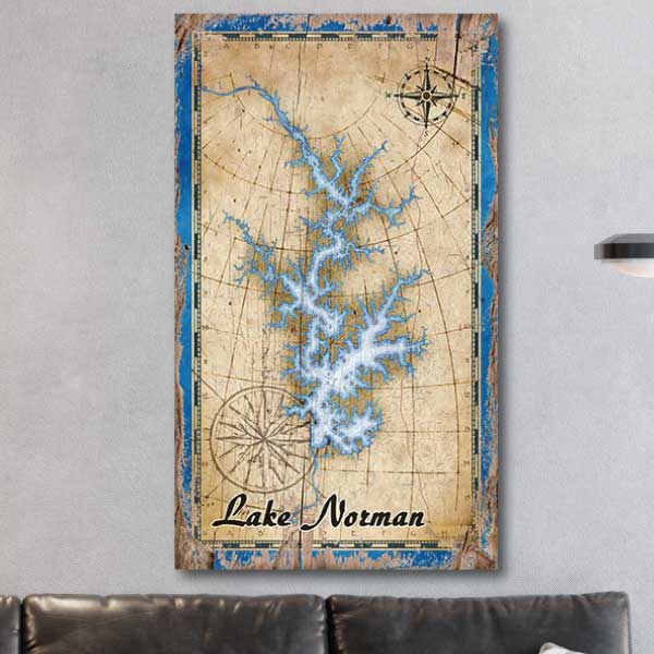 Map of lake Norman in North Carolina as wall art