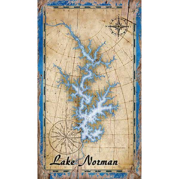 vintage wood sign of lake Norman, North Carolina map